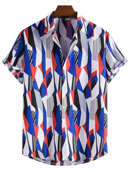 

men random striped and geo print shirt n4f6#, White;black