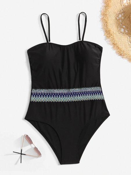 

plus chevron print one piece swimsuit 77v8#, White;black