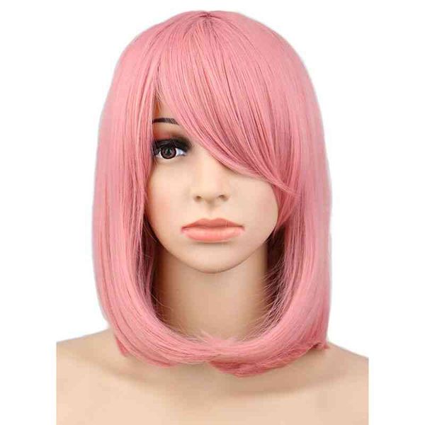 

qqxcaiw women girls short bob straight cosplay wig costume party pink 40 cm synthetic hair wigs, Golden;white