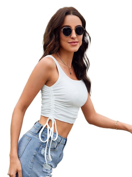 

drawstring side crop tank t7gm#, White