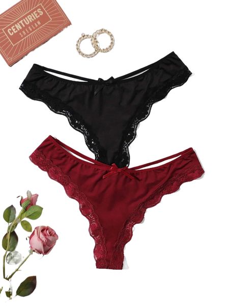 

2pack plus contrast lace panty l52x#, Black;white