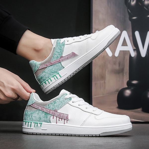 

New Men Shoes Male Sneakers Casual Outdoors Lace Up Chaussures Pour Hommes PU Leather Fashion Classic Comfortable Round Toe DP357, Clear