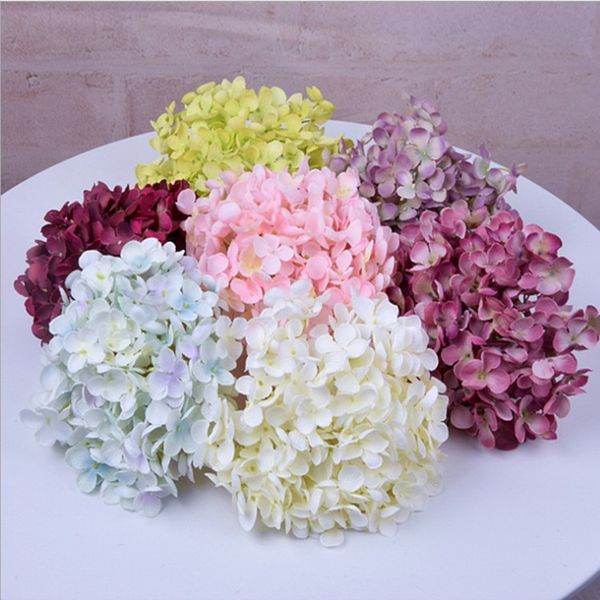 Grandes flor de flor artificial Hydrangea pétalas de seda 19cm Faux Festa de casamento floral decoração DIY adereças 11 filial