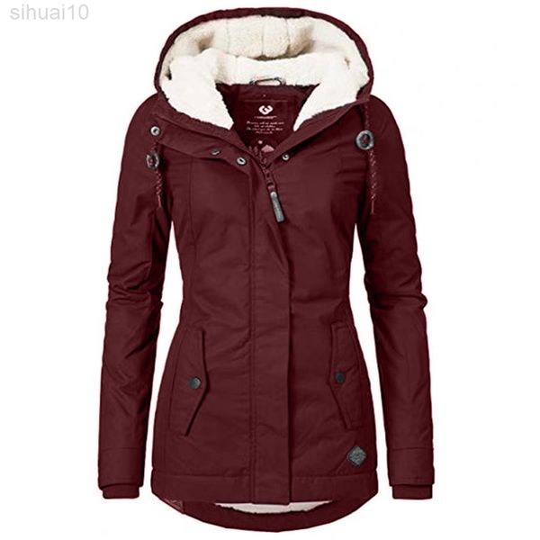 

winter women warm parkas hooded thick plush winter coats female mid-long cotton jacket warm coat outwear l220730, Black