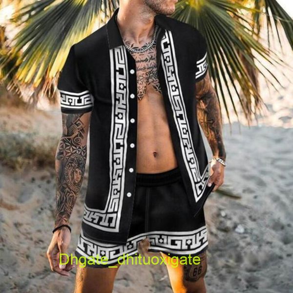 

fashion casual men's shirts luxury men tracksuits hawaiian sets printing short sleeve button shirt summer beach shorts tees streetwear, White;black