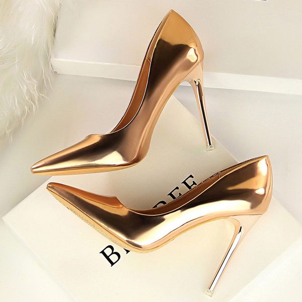 

bigtree high heels women shoes gold silver fetish stiletto woman pumps patent leather party wedding lady summer sandals 43 220721, Black