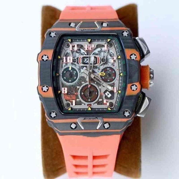 

luxury mens mechanics watch richa carbon fiber ntpt eta 7750 rubber automatic mechanical sapphire sport es, Slivery;brown