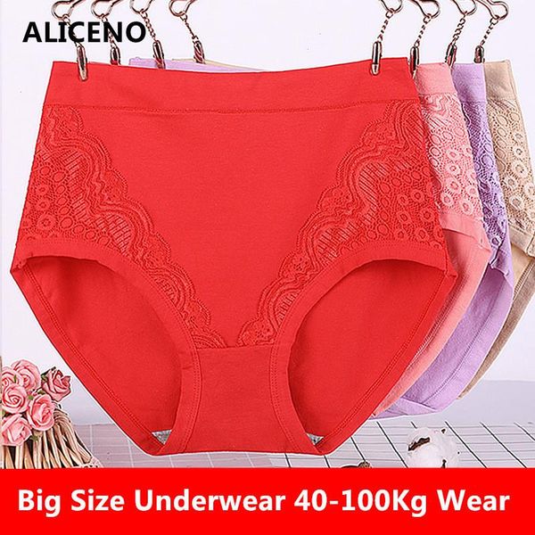 

lace big size high waist women panties solid cotton comfort briefs ladys underwear underpants panty intimates 6634, Black;pink