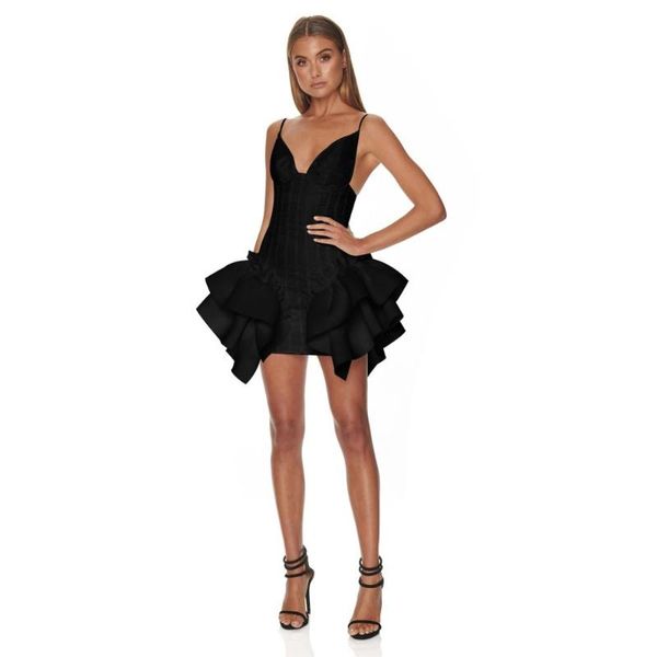 

casual dresses celebrity bandage dress white black v neck spaghetti straps ball gown mini woman bodycon elegant night party, Black;gray