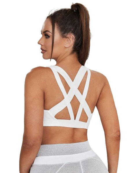 

cut out crisscross back sports bra d5um#, Gray