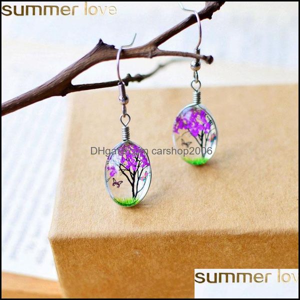 

dangle chandelier earrings jewelry creative fresh dried flowers handmade romantic 5 colors earring prevent allergy butterfly drop ear for, Silver
