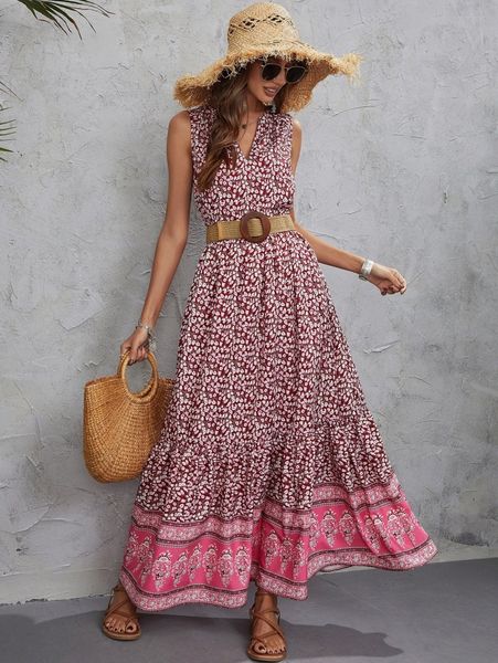

floral print v neck dress z0e4#, Black;gray