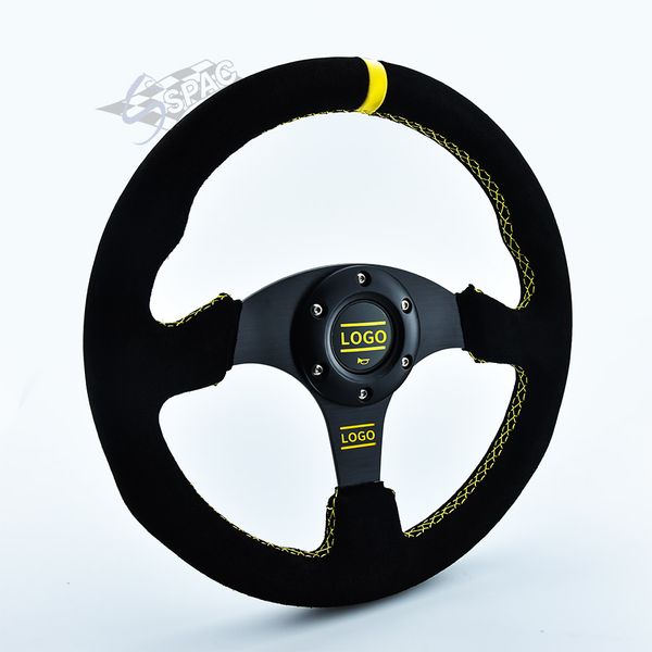 

13inch jdm logo flat dish suede leather racing car steering wheel universal