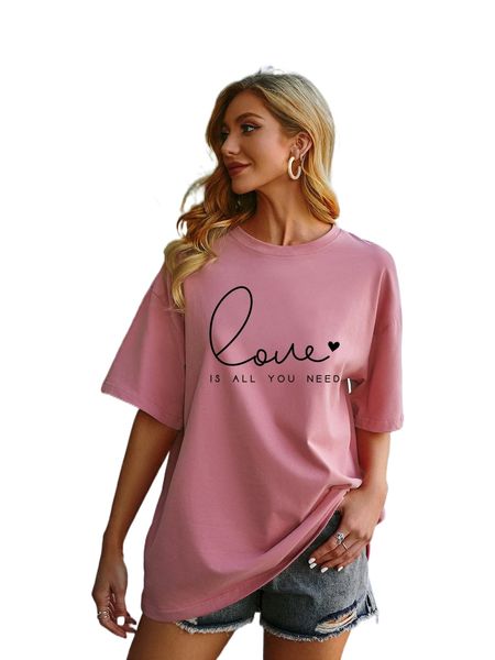 

heart & slogan graphic drop shoulder tee z8hd#, White