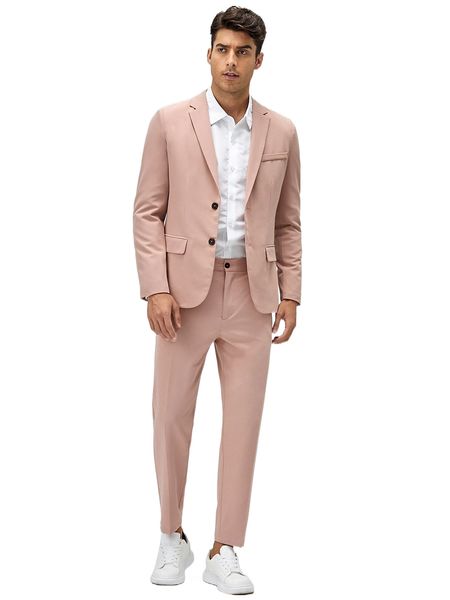 

men flap pocket lapel neck blazer & tailored pants x404#, White;black