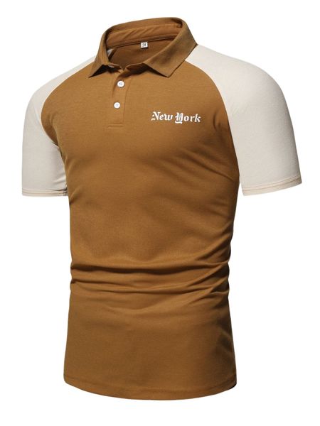 

men letter graphic contrast raglan sleeve polo shirt d9rm#, White;black