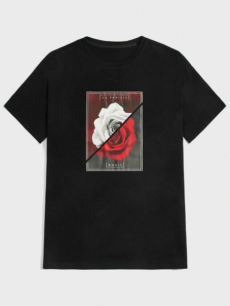 

romwe guys letter floral graphic tee x8aa#, White;black