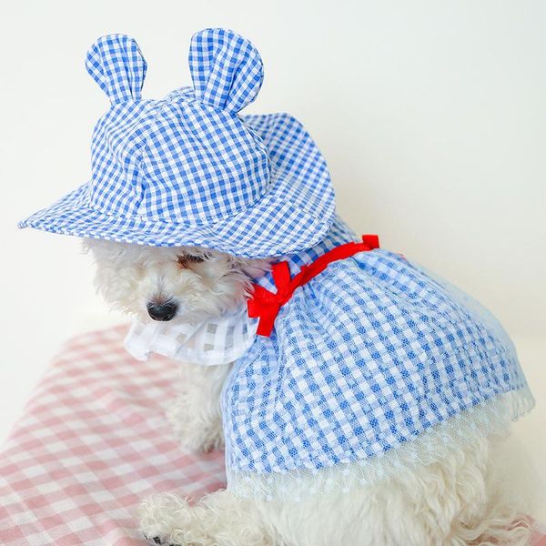 Abbigliamento per cani Vestiti per animali domestici Gonna Collocazione Cappello carino Primavera ed estate Gonna di garza in nastro reticolare blu principessa in poliestere di alta qualitàCane