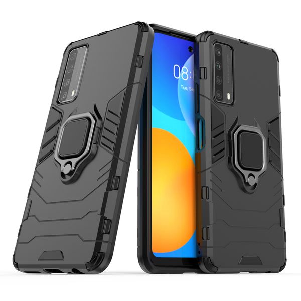 Rüstung Stoßfest Fällen Magnetische Ring Halter Für Huawei Y7A P Smart 2021 Harte PC Weiche TPU Hybrid Robuste Halterung Zurück abdeckung Coque