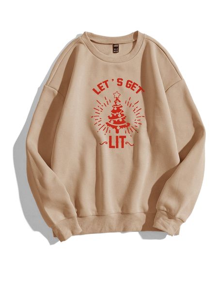 

christmas & slogan graphic thermal sweatshirt 286y#, Black