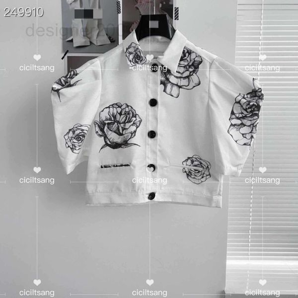 

women's blouses & shirts designer spring summer 2022 new aesthetic rose print single breasted bubble sleeve lapel white casual short sl