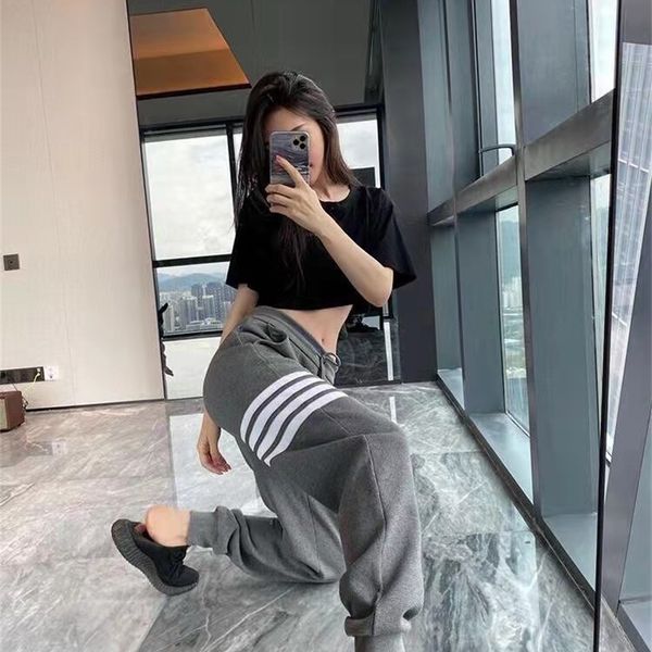 

high edition grey yarn dyed four bar loose leggings sports casual, White;black