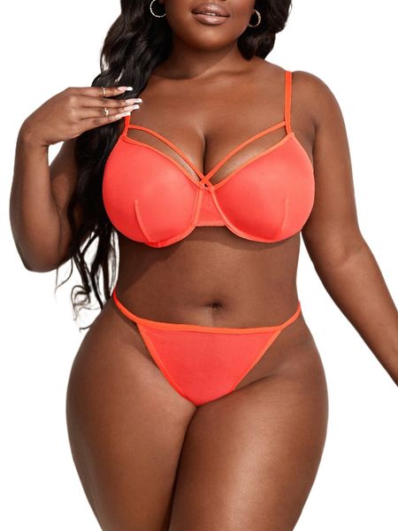

plus neon orange cut out underwire lingerie set m7yn#, Black;white
