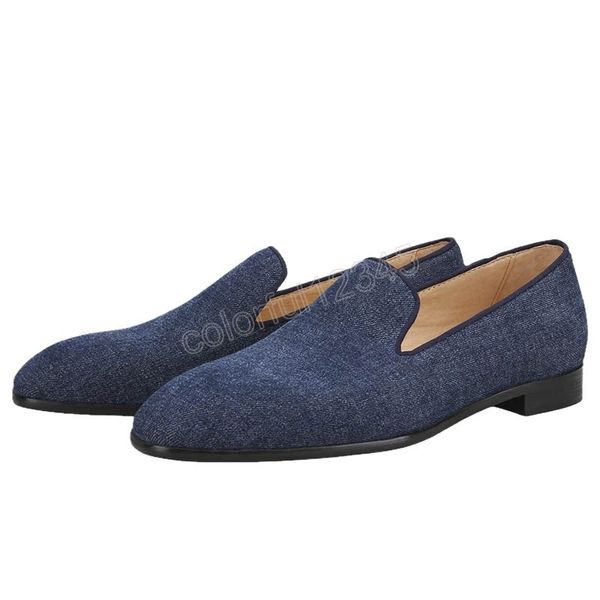 Scarpe eleganti in denim blu scuro stile estivo Mocassini da uomo Pantofole Scarpe Sottopiede in pelle traspirante Taglie forti