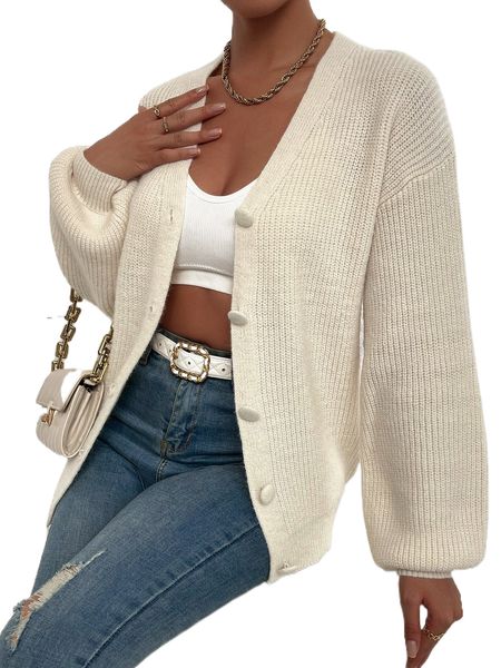 

drop shoulder ribbed knit cardigan o58z#, White;black