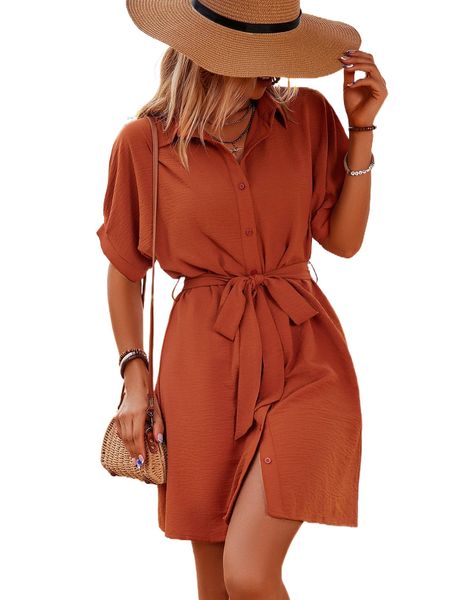 

batwing sleeve belted shirt dress 063e#, Black;gray