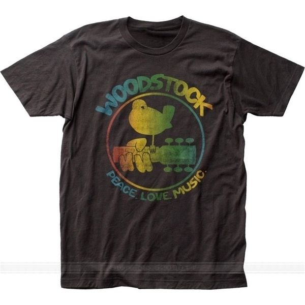 Woodstock 3 Günlük Barış 'Müzik Renkli Gitar Kuş T-Shirt Üst Erkek Marka Teeshirt Erkekler Yaz Pamuk T Gömlek 220407