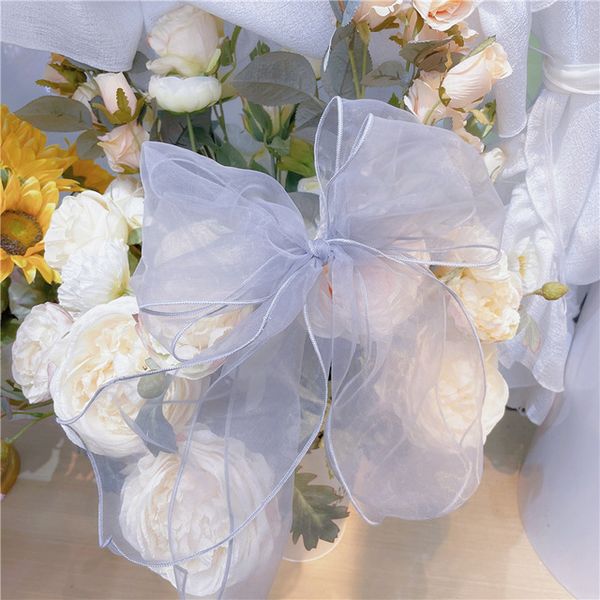 

new korean organza large bow hoop hair accessories girls elegant chiffon hairpin sweet hair clips barrettes for kids 10pcs, Slivery;white