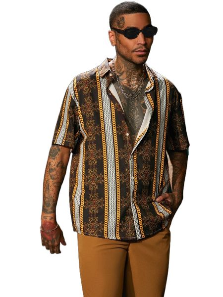 

men chain print shirt a29j#, White;black