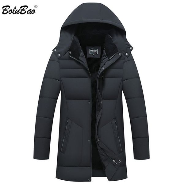 

bolubao winter men brand solid color hooded parkas mens long parkas casual hooded parkas outerwear 201201, Black