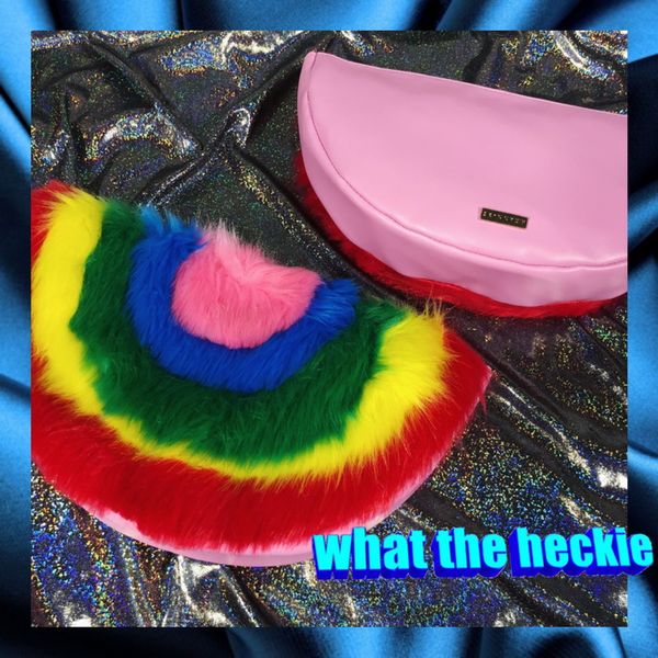 

2022 rainbow plush clutch bag girl heart burst colorful watermelon women's purses