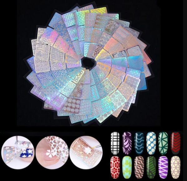 2022 mode Neue Salon 24 Typ Hohl Laser Nail art Aufkleber Schablone Set Gel Polnisch Nagel Vinyl Spitze Transfer Guide vorlage Nagel Aufkleber Aufkleber