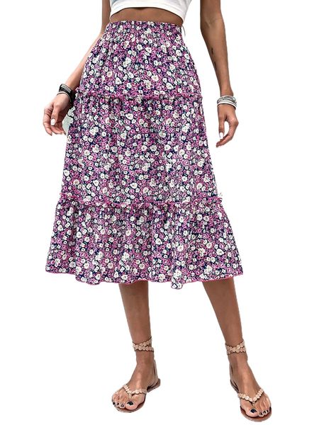 

ditsy floral frill trim skirt j5kj#, Black