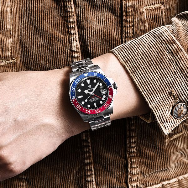 

pagani design men's mechanical watch gmt two hour luminous calendar pd-1662, Slivery;brown