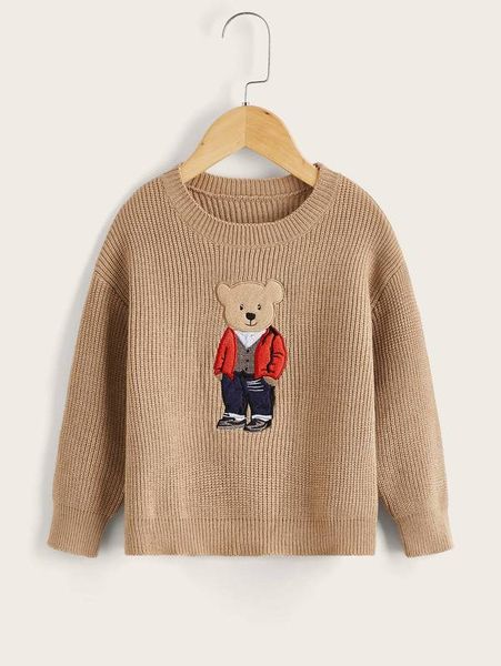 

toddler boys bear embroidery drop shoulder sweater she02, Blue