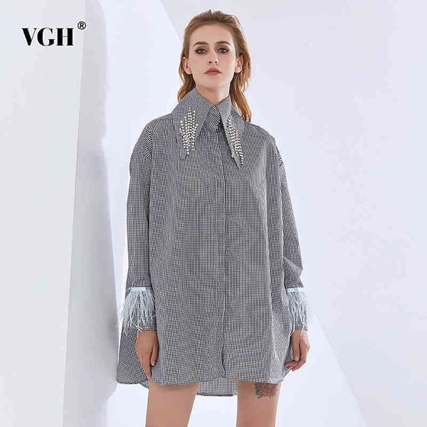 

galcaur print strap dresses for female lapel collar long sleeve patchwork feather loose ruched womens dress fashion 210507, Black;gray