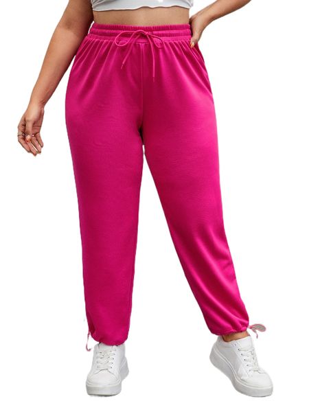 

plus solid drawstring waist sweatpants 08il#, Black