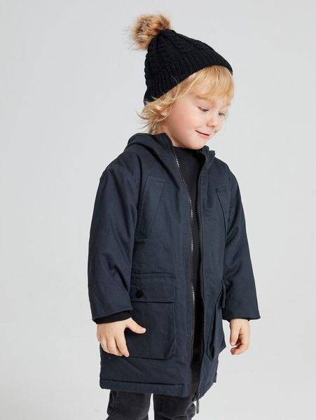 

toddler boys flap pocket hooded winter coat she01, Blue;gray