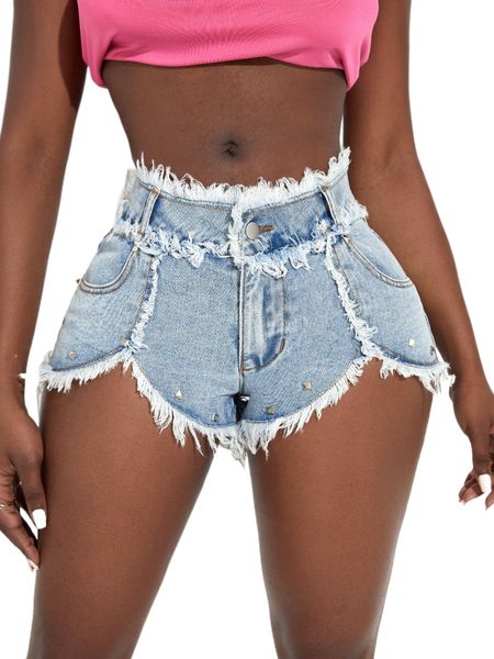 

sxy spiked detail raw trim denim shorts h6vo#, White;black