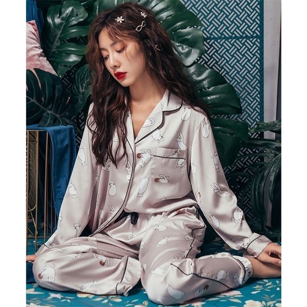 

smmoloa autumn winter long sleeves pijama women nature silk pajamas y200708, Black;red
