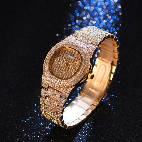 Наручные часы Оптовая Мода Алмазные Женщины Часы Стальные Роскошные Дамы Кристалл Рейн-Тон Кварц