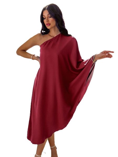 

one shoulder dolman sleeve dress y7tn#, Black;gray