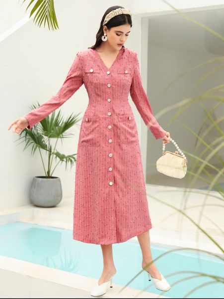 

swiss dot dual pockets button through dress j5e0#, Black;gray