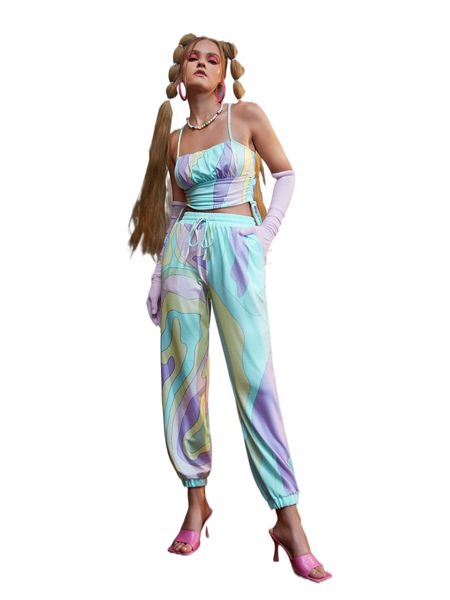 

x minor miracles colorblock drawstring cami & sweatpants k1i9#, White