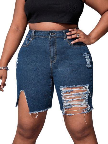 

sxy plus ripped raw hem denim shorts w1ek#, White;black