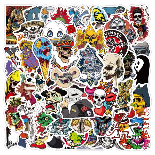 

50pcs funny horror skeleton graffiti stickers cartoon for diy phone case lapwater bottle luggage decals toys waterproof
